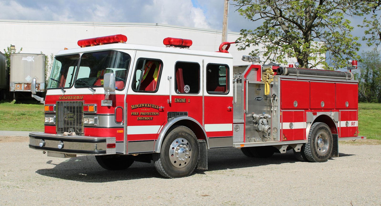 A fire engine, labeled as engine 1